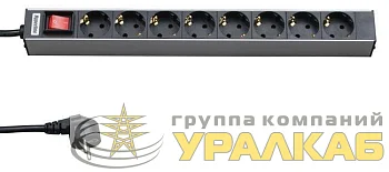 Блок розеток 8-м 16А SHT19-8SH-S-2.5EU горизонт. с выкл. шнур 2.5м Hyperline 26450