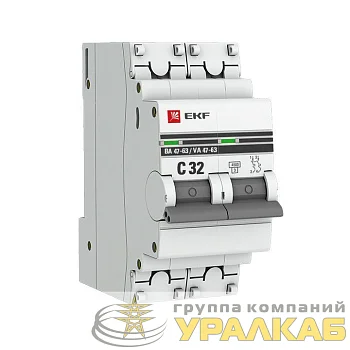 Выключатель автоматический модульный 2п C 32А 4.5кА ВА 47-63 PROxima EKF mcb4763-2-32C-pro