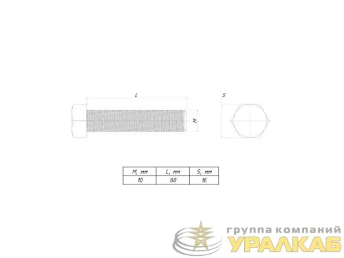 Болт с шестигранной головкой М10х80 DIN 933 (уп.50шт) EKF 