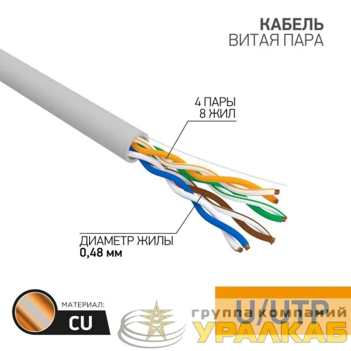 Кабель витая пара U/UTP кат.5E 4х2х24AWG медь сер. (м) PROCONNECT 01-0052 детальная картинка