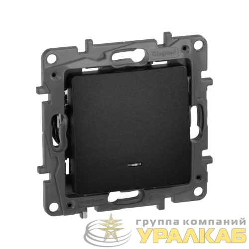 Выключатель 1-кл. СП Etika 10А IP20 250В 10AX с подсветкой/индикацией авт. зажимы механизм антрацит Leg 672603 детальная картинка