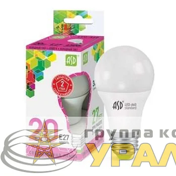Лампа светодиодная LED-A60-standard 20Вт грушевидная 230В E27 6500К 1800лм ASD 4690612014210