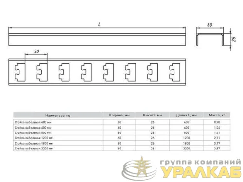 Стойка кабельная L400 2мм EKF 