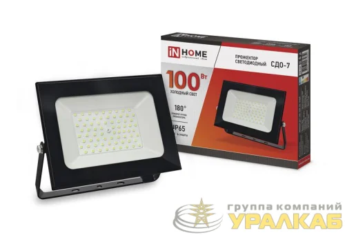 Прожектор светодиодный СДО-7 100Вт 6500К IP65 9000лм 230В черн. IN HOME 4690612034652 детальная картинка
