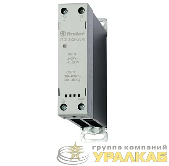 Реле модульное твердотельное выход 30А (60…440В AC) 24В DC функция "Произвольн. включ." 22.5мм клем. реле IP20 FINDER 773190248051