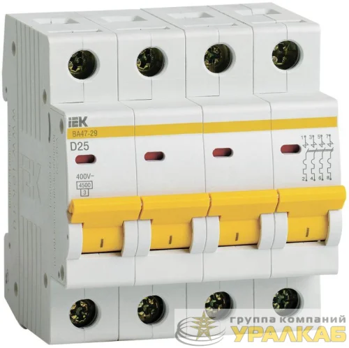 Выключатель автоматический модульный 4п D 25А 4.5кА ВА47-29 KARAT IEK MVA20-4-025-D детальная картинка
