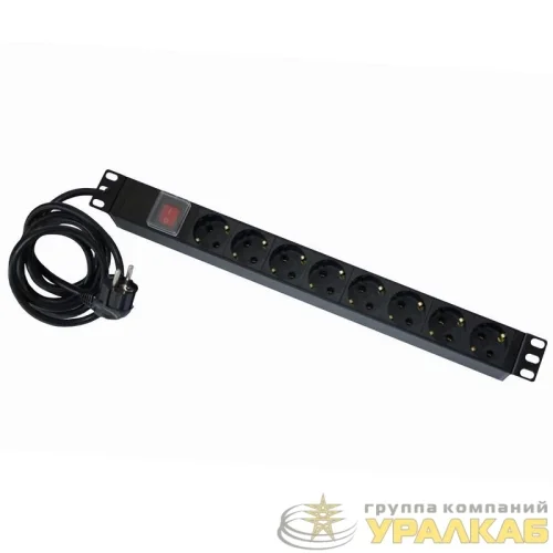 Блок распределения питания 19дюйм 16А/250В 8 розеток (Schuko) SUPRLAN 