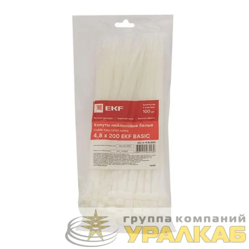 Хомут кабельный 4.8х200 нейл. бел. (уп.100шт) EKF plc-c-4.8x200 детальная картинка