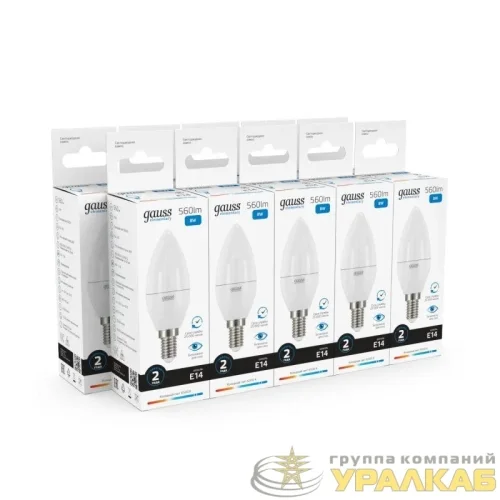 Лампа светодиодная Elementary 8Вт свеча 6500К холод. бел. E14 560лм GAUSS 