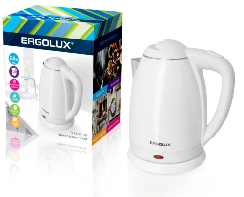 Чайник ELX-KS02-C01 нерж.сталь/пластик 1.8л 160-250В 1500-2300Вт бел. Ergolux 13122 детальная картинка