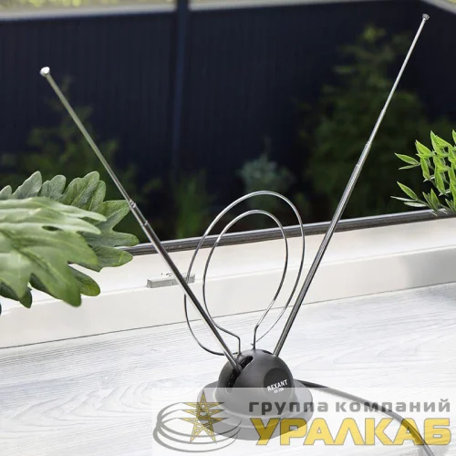 Антенна ТВ комнатная RX-100 телескопич. на подставке с кольцом VHF; UHF 47-860MHz REXANT 34-0100 детальная картинка