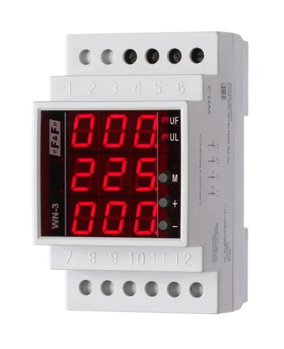 Указатель напряжения WN-3 (трехфазный; 20-450В отображает фазные или линейные напряжения; цифровая индикация; память миним. и макс. значения напряжения 3 мод. монтаж на DIN-рейке) F&F 