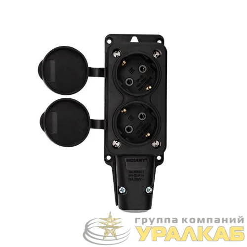 Розетка штепсельная двухместная влагозащ. с/з 16А IP54 каучук Rexant 111-112 детальная картинка