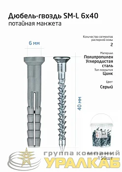 Дюбель-гвоздь 6х40 с потайной манжетой полипропилен (уп.150шт) ведро Tech-Krep 101466