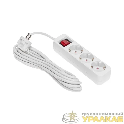 Удлинитель 3х5м с заземл. STANDARD 3х1кв.мм с выкл. бел. Rexant 