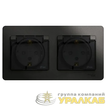 Розетка 2-м СП 2мод. Glossa 16А IP44 с заземл. защ. шторки в сборе антрацит SchE 