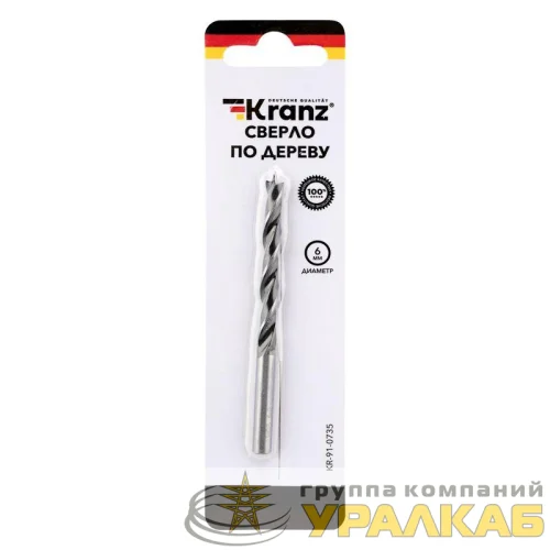 Сверло по дереву 6х90мм цилиндрический хвостовик Kranz KR-91-0735 детальная картинка
