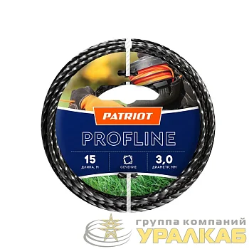 Леска Profline D3.0мм L15м (скрученный квадрат) 300-15-5 на пластиковой обойме черн. PATRIOT 