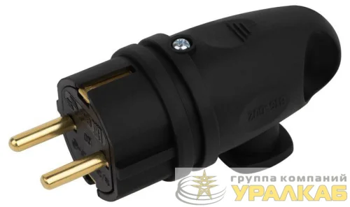 Вилка VX11-B-IP44 16А IP44 с кольцом угловая с заземл. каучук черн. ЭРА Б0055416 детальная картинка