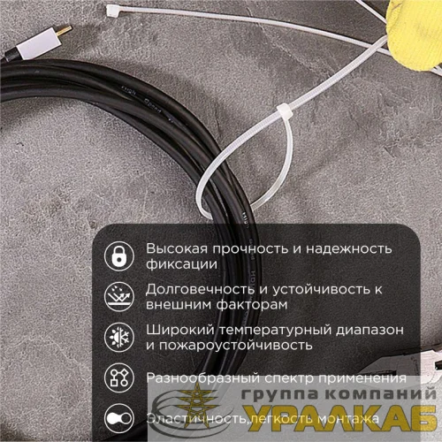 Хомут кабельный 2.5х200 нейл. бел. (уп.100шт) Rexant 07-0200-4 детальная картинка