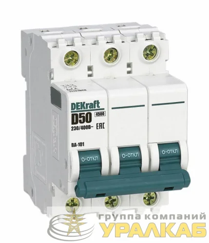 Выключатель автоматический модульный 3п D 50А 4.5кА ВА-101 DEKraft 11131DEK детальная картинка