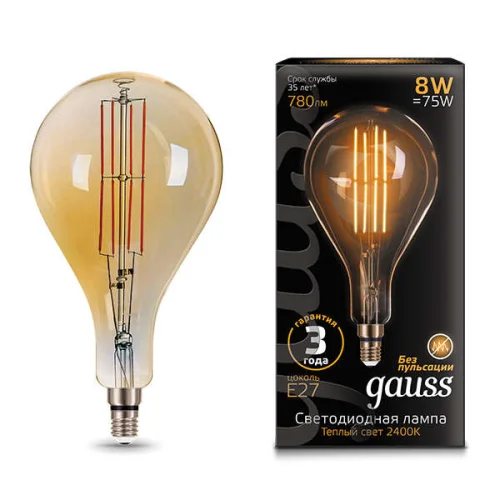 Лампа светодиодная Black Vintage Filament A160 8Вт 2400К E27 780лм 160х300мм Golden Gauss 149802008 детальная картинка