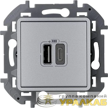 Устройство зарядное Inspiria с 2-мя USB разьемами A и C 240В / 5В 3000мА алюм. Leg 