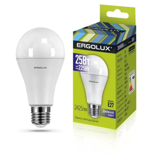 Лампа светодиодная LED-A65-25W-E27-6K ЛОН 25Вт E27 6500К 180-240В Ergolux 14228 детальная картинка