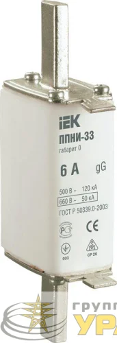 Вставка плавкая ППНИ-33 6А габарит 0 IEK DPP20-006 детальная картинка