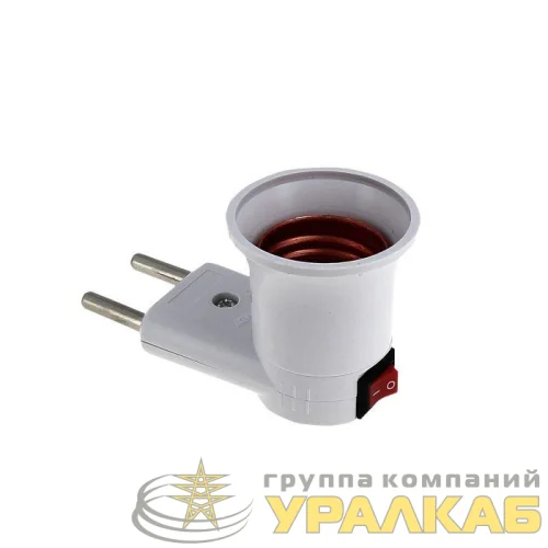 Переходник вилка-Е27 с выкл. бел. EKF ADF-E27-s-w детальная картинка