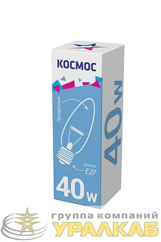 Лампа накаливания Свеча 40Вт E27 прозр. Космос LKsmSCnCL40E27v2