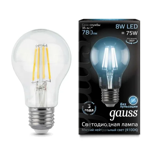 Лампа светодиодная Black Filament A60 E27 8Вт 4100К Gauss 102802208 детальная картинка