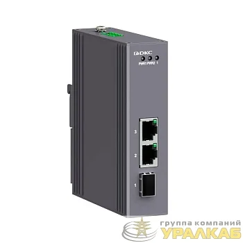 Медиаконвертер промышленный 3-х портовый 1х100Base-X SFP слот 2х10/100Base-T(X) портов RJ45 12-48В DC/18-30В AC с резервированием DKC N1100-1SFP2T-P2