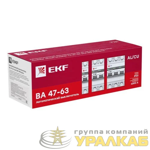 Выключатель автоматический модульный 3п C 40А 6кА ВА 47-63M электромагнит. расцеп. PROxima EKF mcb4763m-6-3-40C-pro детальная картинка