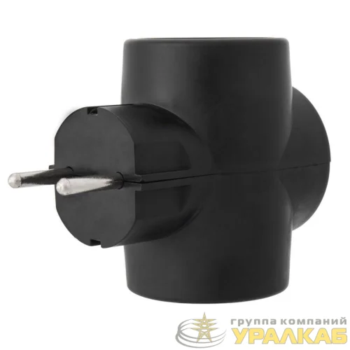 Разветвитель 3-м без заземл. 6-10А черн. Rexant 