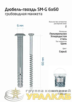 Дюбель-гвоздь 6х60 с грибовидной манжетой полипропилен (уп.100шт) ведро Tech-Krep 101990