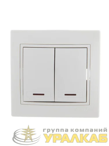 Выключатель 2-кл. СП Mira 10А IP20 с подсветкой с бел. вставкой бел. LEZARD 701-0202-112 детальная картинка