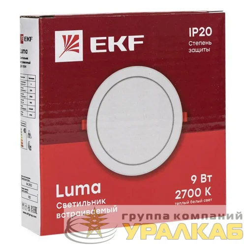 Светильник светодиодный ДВО 1004 9Вт 2700К IP20 встраив. Basic EKF DLL-1004-9-2700 детальная картинка