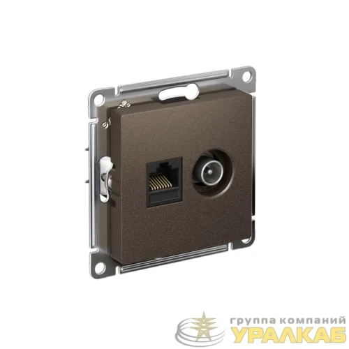 Розетка компьютерная + телевизионная 2-м СП AtlasDesign RJ45 кат.5E + TV механизм мокко SE 