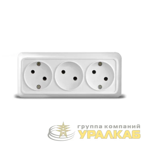 Розетка 3-м ОП Олимп 16А IP20 без заземл. бел. UNIVersal 1160 детальная картинка