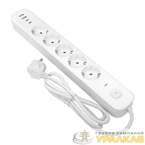 Удлинитель 5х5м IP20 2USB 2.4А+2type-C LUX 1.5кв.мм EKF 