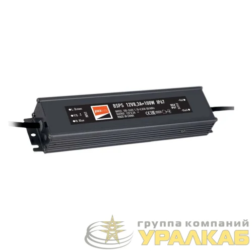 Блок питания для светодиодной ленты 100Вт 8.3А 12В IP67 BSPS влагозащ. метал. JazzWay 3329280A детальная картинка