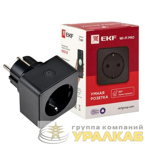 Розетка умная Wi-Fi PRO 1-м 16А IP20 черн. Connect EKF 
