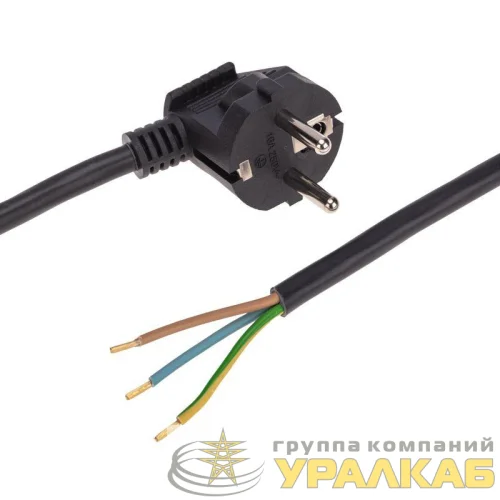 Шнур электрический с угловой вилкой 16А 3500Вт ПВС 3х1.5кв.мм 3м черн. Rexant 