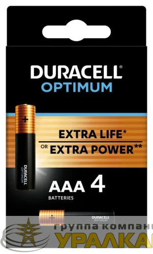 Элемент питания алкалиновый ААА 1.5В LR03-4BL Optimum 5014062 (блист.4шт) Duracell Б0056021 детальная картинка