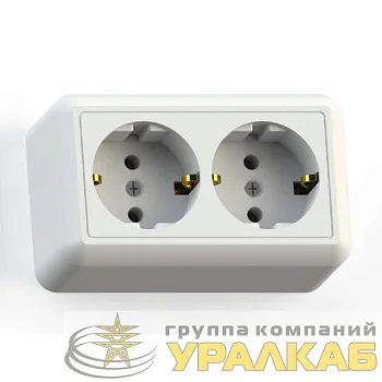 Розетка 2-м ОП Оптима РА16-374 16А IP20 с заземл. с монтаж. пластиной бел. Кунцево 8010