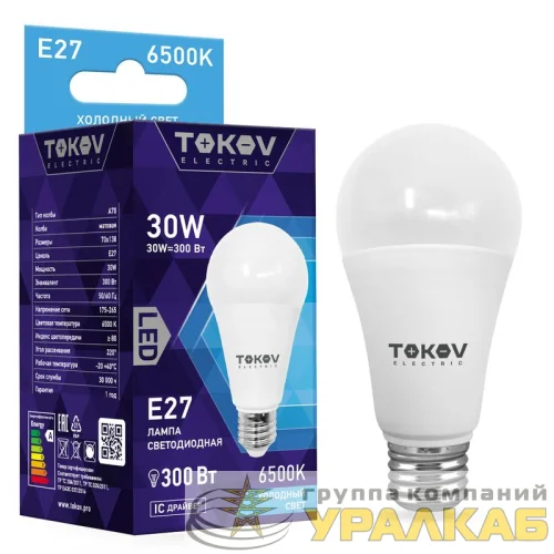 Лампа светодиодная 30Вт А70 6500К Е27 176-264В TOKOV ELECTRIC TKE-A70-E27-30-6.5K детальная картинка