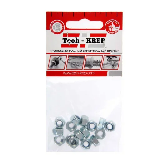 Гайка самоконтрящаяся М6 цинк. DIN 985 (уп.16шт) пакет Tech-Krep 