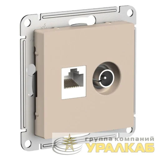 Розетка компьютерная + телевизионная 2-м AtlasDesign RJ45 кат.5E песочн. SE ATN001289 детальная картинка