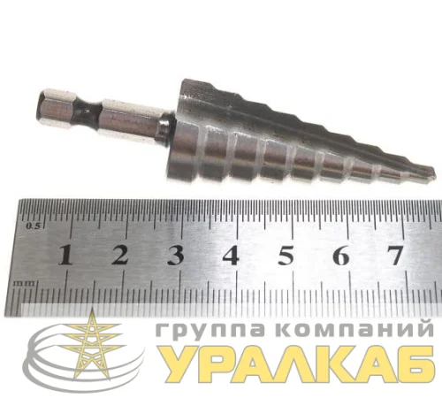 Сверло ступенчатое по металлу 4-6-8-10-12-14-16-18-20мм P6M5 шестигранный хвостовик Вихрь 73/10/6/17 детальная картинка